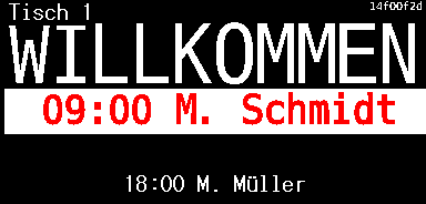 ePaper Display zeigt persönliche Willkommensnachricht für angekommene Gäste